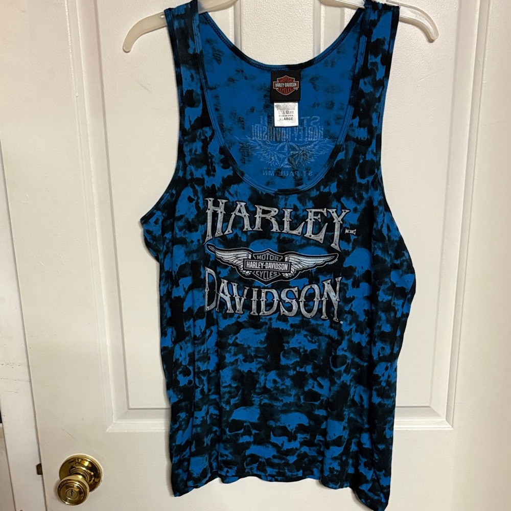 Harley-Davidson Blue & Black Tie-Dye Skull Logo Tank
